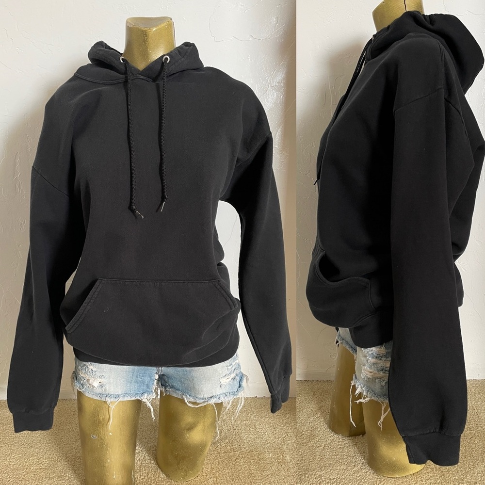 FRUIT of the LOOM Classic Black PULLOVER Fleece HOODIE Jacket Size Large As-Is
